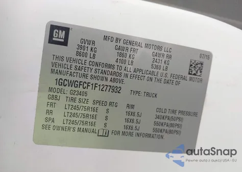 2015 Chevrolet Express 2500 Work Van from USA, damaged, VIN 1GCWGFCF1F1277932